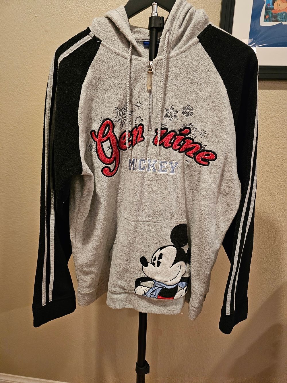 Disney Mickey Gray & Black Hooded Pullover Sweatshirt - "Genuine Mickey"